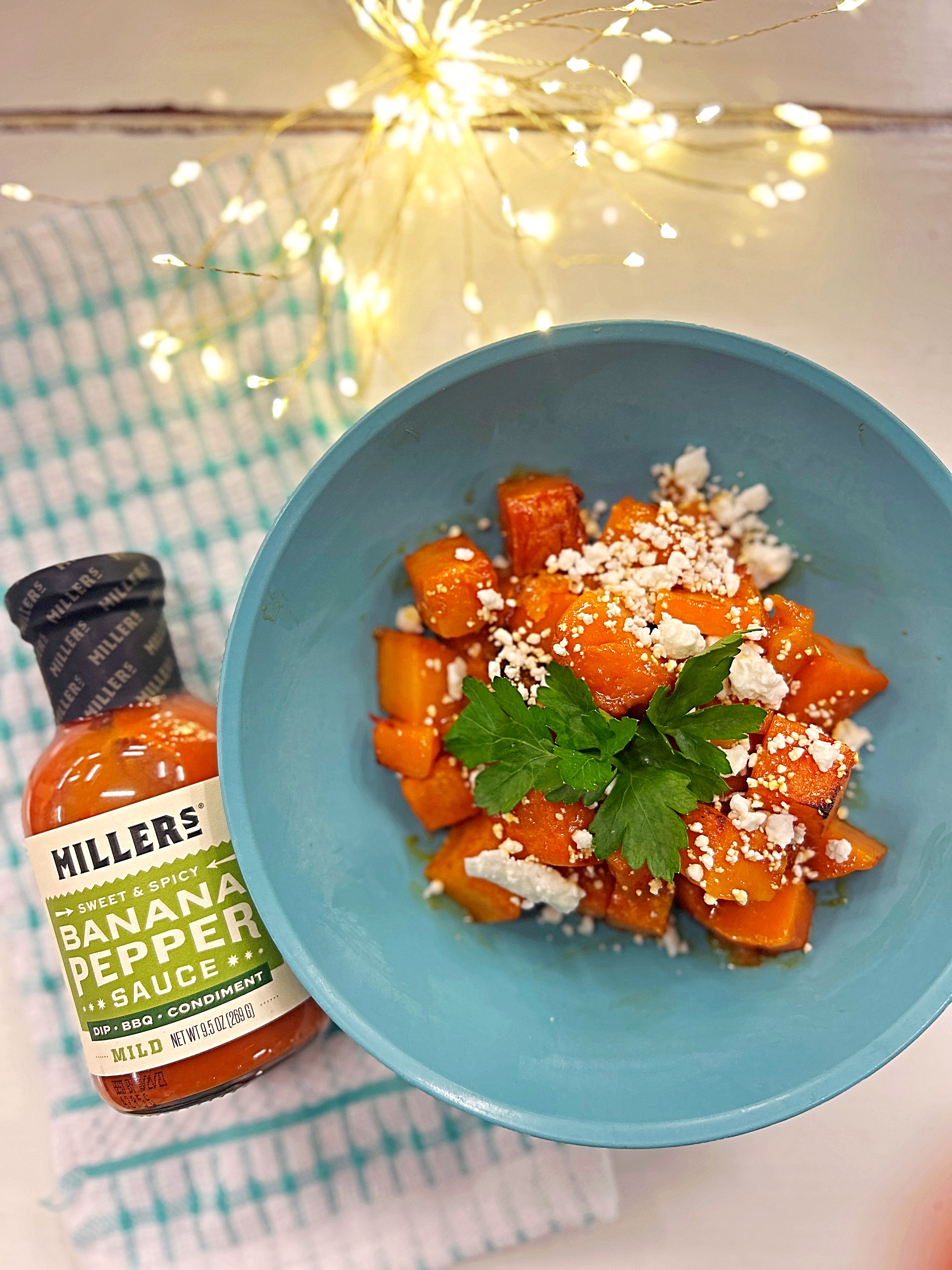 Sweet and Spicy Butternut Squash featuring Miller’s Mild Banana Pepper Sauce